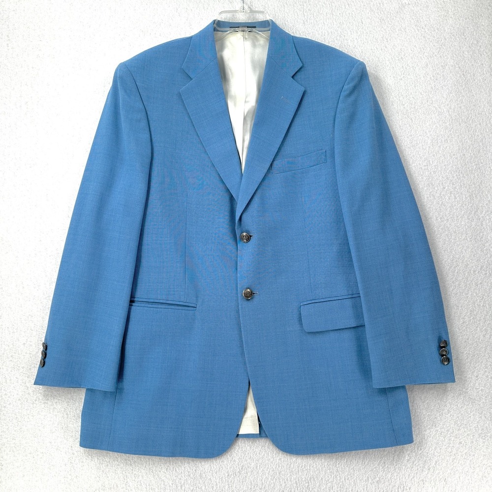 Stafford Bright Blue Blazer Jacket Mens 40R Disco Wool 2 Button Sports Coat